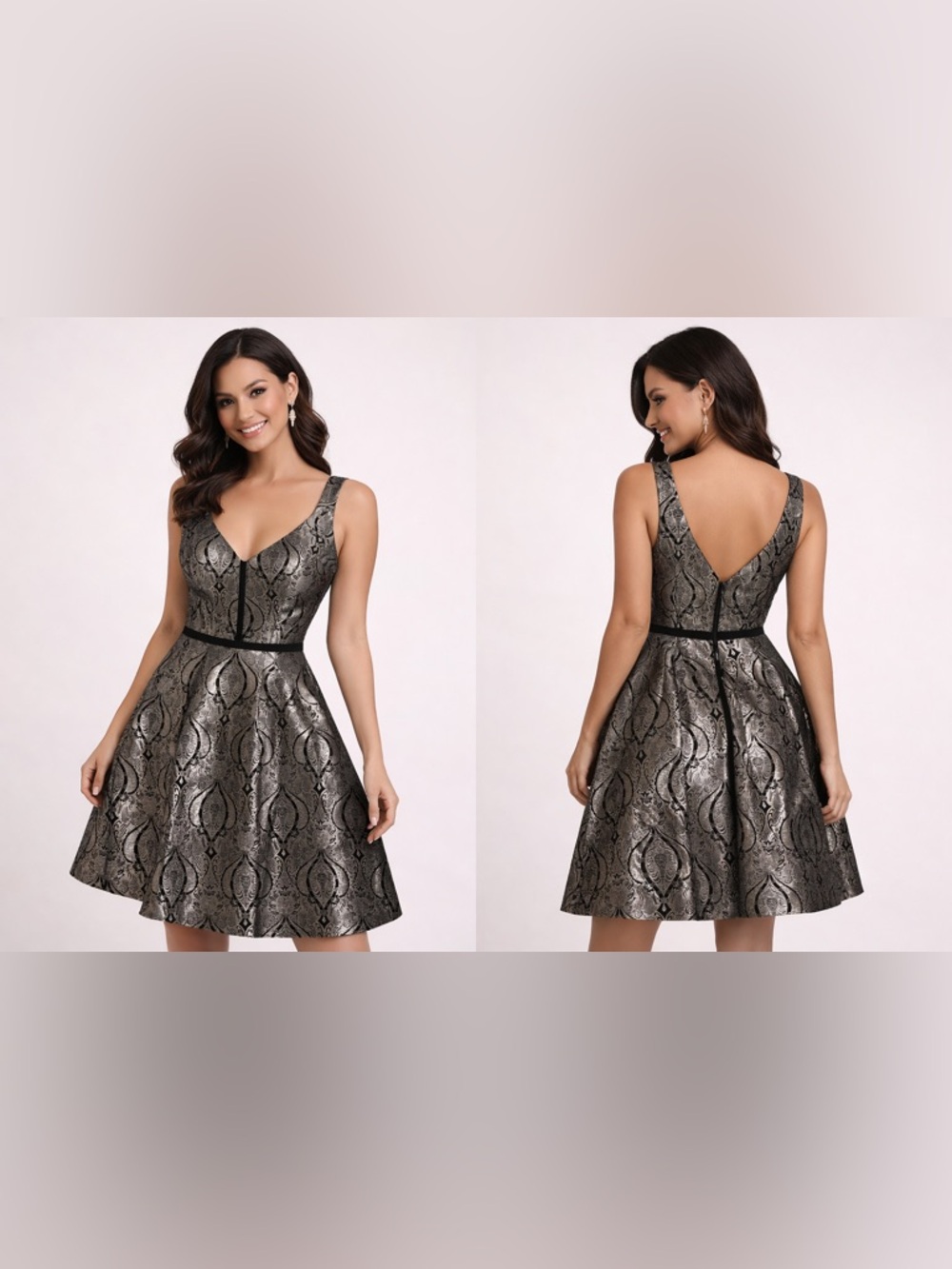 Ivy + Blu Women’s Size 8 Metallic Gold Black Brocade Fit & Flare Cocktail Dress